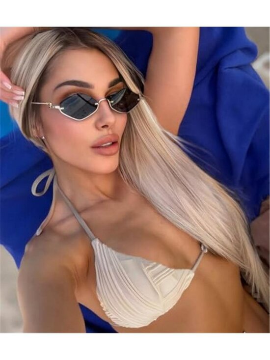 Retro Y2k Sunglasses for Women Men,Trendy Semi-Rimless Sun Glasses Irregular main image 7